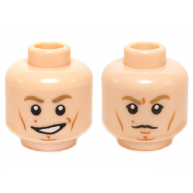light nougat minifigure head dual sided dark tan eyebrows white pupils cheek lines smile scowling pattern sw luke skywalker