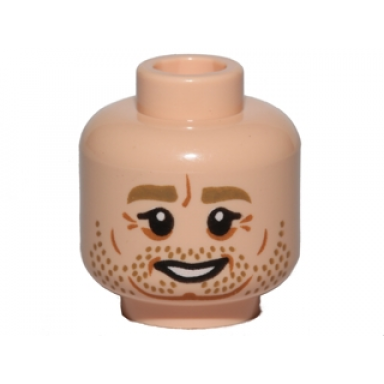 light nougat minifigure head male sw dark tan eyebrows white pupils stubble and wrinkles pattern owen lars