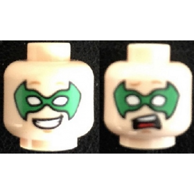 light nougat minifigure head dual sided green eye mask with eye holes smile scared pattern robin