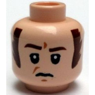 light nougat minifigure head male brown eyebrows and long sideburns frown and furrowed brow pattern sw imperial officer