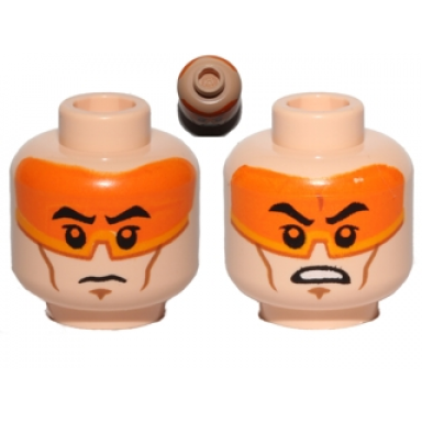 light nougat minifigure head dual sided orange visor black eyebrows determined angry pattern sw clone pilot