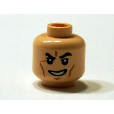 light nougat minifigure head smile with teeth arched eyebrows white pupils and scars pattern sw boba fett