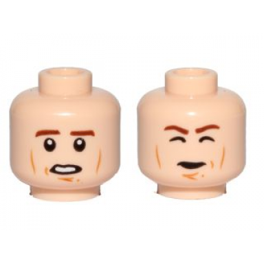 light nougat minifigure head dual sided brown eyebrows cheek lines chin dimple open mouth closed eyes carbonite pattern sw han solo