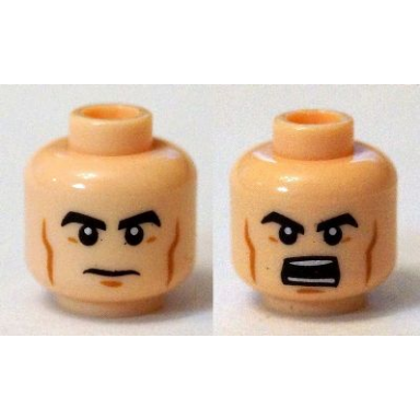 light nougat minifigure head dual sided black thick eyebrows cheek lines closed mouth open mouth with teeth pattern