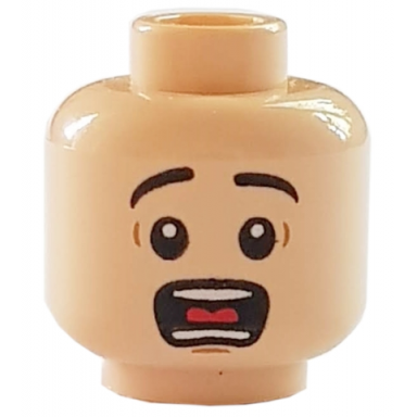 light nougat minifigure head black eyebrows wide eyes open mouth teeth and tongue surprised pattern