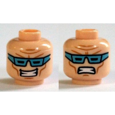 light nougat minifigure head dual sided medium blue goggles smile with teeth clenched teeth pattern captain cold