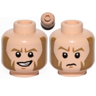 light nougat minifigure head dual sided dark tan eyebrows and large sideburns determined sad pattern sw agent kallus