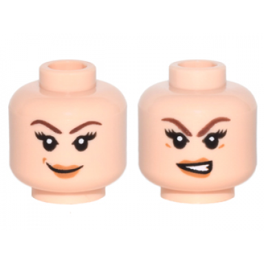 light nougat minifigure head dual sided female brown eyebrows eyelashes light brown lips smile angry pattern