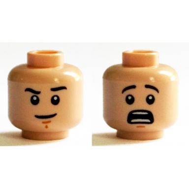 light nougat minifigure head dual sided black eyebrows chin dimple neutral scared pattern fred
