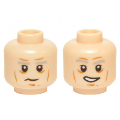 light nougat minifigure head dual sided gray eyebrows lines white pupils neutral open mouth lopsided grin pattern han solo