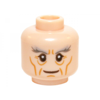 light nougat minifigure head lotr gandalf thick gray eyebrows cheek lines and wrinkles pattern