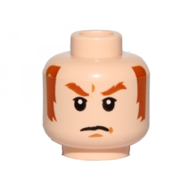 light nougat minifigure head dark orange eyebrows and sideburns white pupils frown pattern