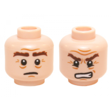 light nougat minifigure head dual sided lotr gimli bushy brown eyebrows sad grimacing pattern