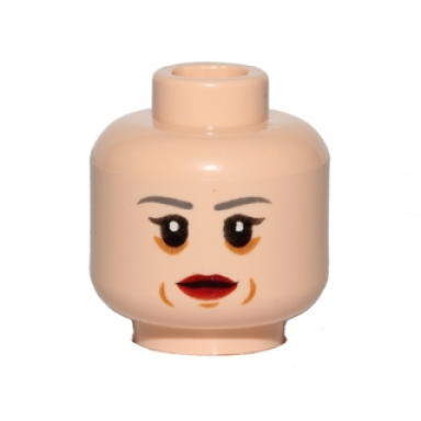 light nougat minifigure head female dark gray eyebrows red lips cheek lines pattern