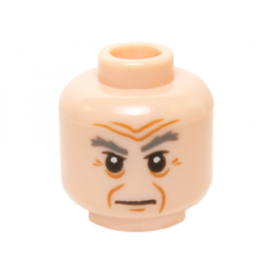 light nougat minifigure head dark gray bushy eyebrows white pupils and wrinkles pattern the doctor