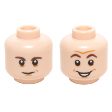 light nougat minifigure head dual sided dark brown eyebrows chin dimple with smile open mouth smile pattern sheldon cooper