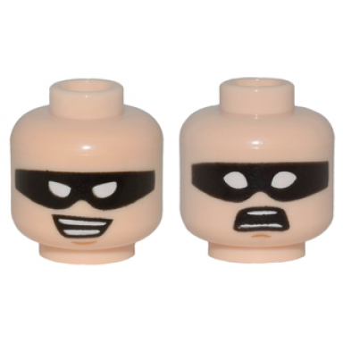 light nougat minifigure head dual sided black eye mask with eye holes chin dimple smile scared pattern robin