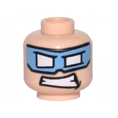 light nougat minifigure head medium blue eye mask with white eye holes and clenched teeth pattern captain cold