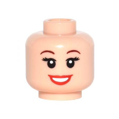 light nougat minifigure head female with red lips open mouth smile brown eyebrows eyelashes pattern ariel