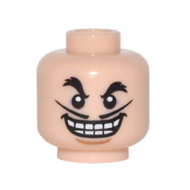 light nougat minifigure head black bushy eyebrows thin moustache wide smile with teeth pattern captain hook