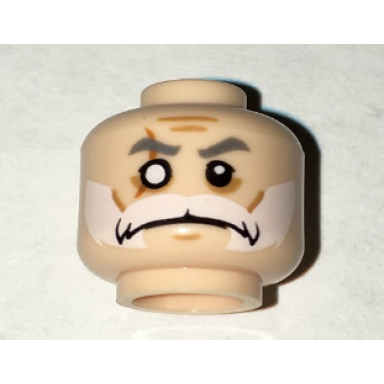 light nougat minifigure head beard white moustache gray eyebrows cheek lines scar over right missing eye pattern commander wolffe