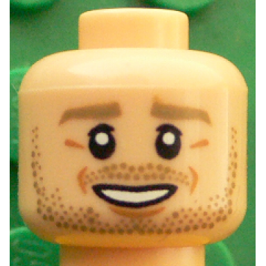 light nougat minifigure head dark tan eyebrows beard stubble white pupils chin dimple open smile pattern andré schürrle