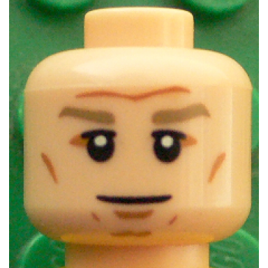 light nougat minifigure head dark tan eyebrows white pupils forehead and cheek lines chin dimple pattern bastian schweinsteiger