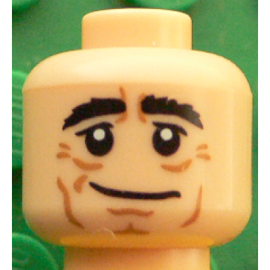 light nougat minifigure head black eyebrows bushy white pupils crows feet cheek lines pattern joachim löw