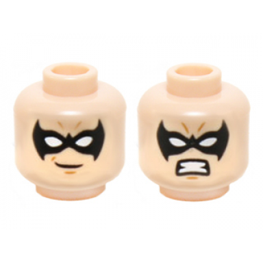 light nougat minifigure head dual sided black eye mask with eye holes grin bared teeth angry pattern nightwing