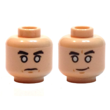 light nougat minifigure head dual sided black eyebrows white eyes stern crooked grin pattern sw chirrut îmwe imwe