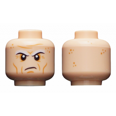 light nougat minifigure head white eyebrows forehead lines wrinkles scowl pattern