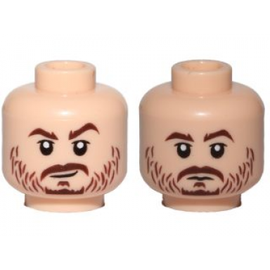 light nougat minifigure head dual sided beard stubble brown eyebrows smile neutral pattern sw cassian andor