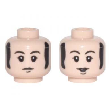 light nougat minifigure head dual sided black eyebrows and sideburns chin dimple neutral smiling pattern paul