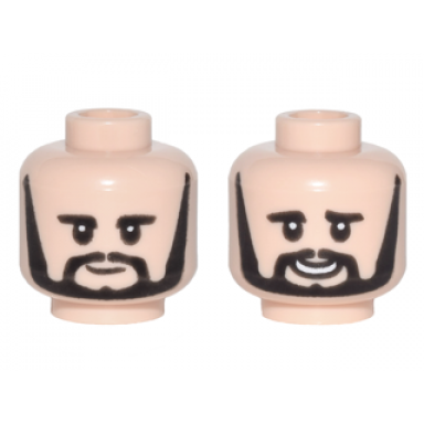 light nougat minifigure head dual sided black eyebrows sideburns and goatee neutral smiling pattern george
