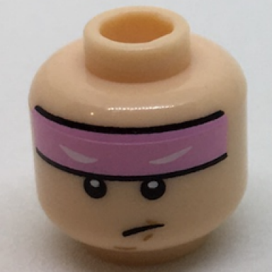 light nougat minifigure head bright pink headband with squinted batman eyes pattern