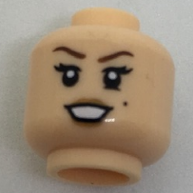 light nougat minifigure head female brown eyebrows medium nougat lips beauty mark on left side pattern
