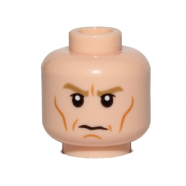 light nougat minifigure head male dark tan eyebrows white pupils cheek lines frown pattern sw director krennic