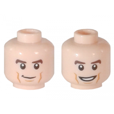 light nougat minifigure head dual sided brown eyebrows cheek lines smile smile with teeth pattern