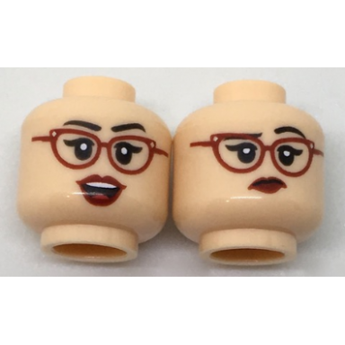 light nougat minifigure head dual sided female dark red glasses and lips quizzical excited pattern