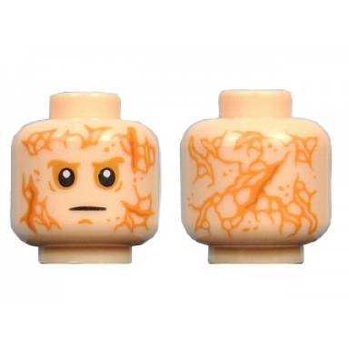 light nougat minifigure head male scars front and back white pupils black thin mouth pattern