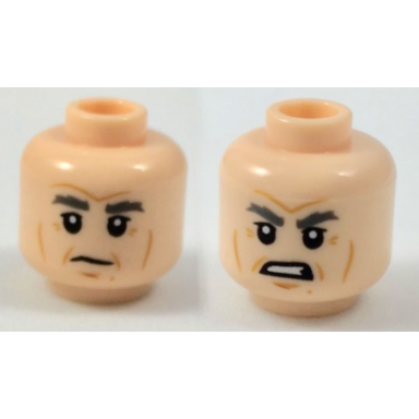 light nougat minifigure head dual sided thick gray eyebrows cheek lines white pupils neutral angry pattern han solo