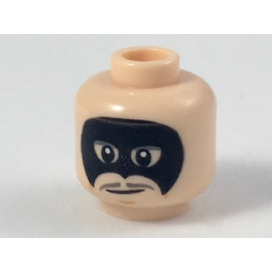 light nougat minifigure head male black eye mask dark bluish gray thin moustache pattern