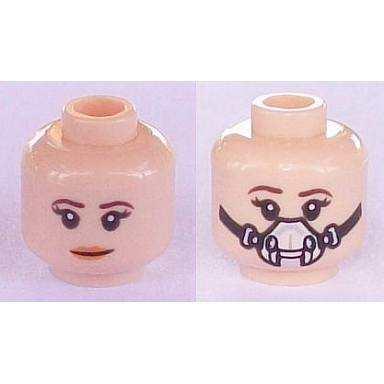 light nougat minifigure head dual sided female brown eyebrows red lips smile breathing mask pattern sw princess leia