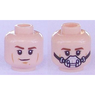 light nougat minifigure head dual sided brown eyebrows cheek lines smirk breathing mask pattern sw han solo