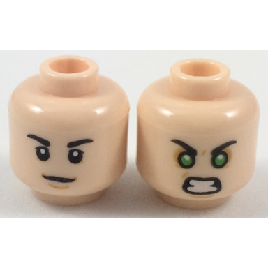 light nougat minifigure head dual sided black eyebrows neutral green eyes angry pattern