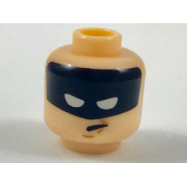 light nougat minifigure head black headband with squinted batman eyes worried pattern