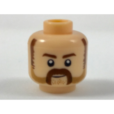 light nougat minifigure head dark brown eyebrows sideburns moustache medium nougat stubble pattern