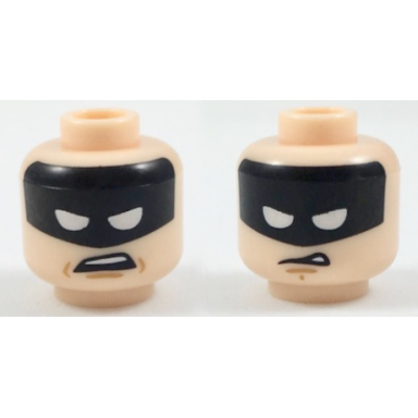 light nougat minifigure head dual sided black headband with squinted batman eyes worried disgusted expression pattern