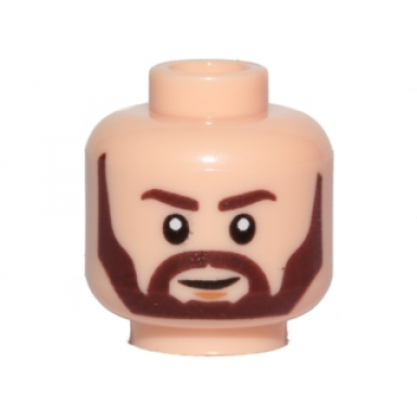 light nougat minifigure head beard with dark brown eyebrows angular beard smile and white pupils pattern