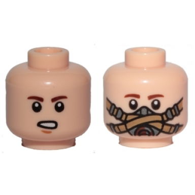light nougat minifigure head dual sided reddish brown eyebrows chin dimple open mouth pilot breathing mask pattern